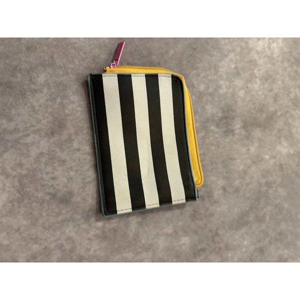 Black & White Striped Zipper Makeup Bag Case with Yellow Trim
